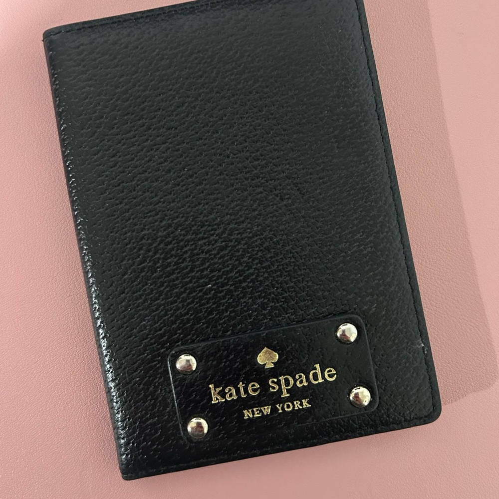 Kate Spade New York Black Leather Passport Holder Travel Wallet